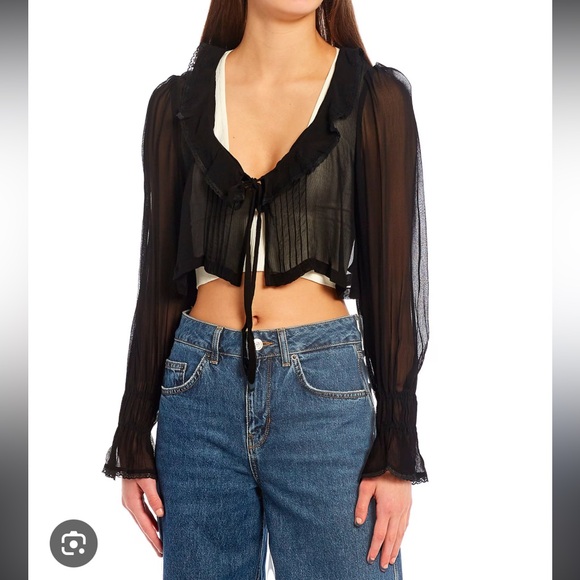 BDG Urban Outfitters Ophelia Sheer Tie Front Blouse - Picture 4 of 6